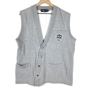 RALPH LAUREN Vintage Oversized Vest Tennis Rackets Crest Snap Closure Size Large